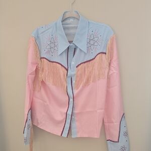 Stylish Pink and Blue Women's Fringe Top